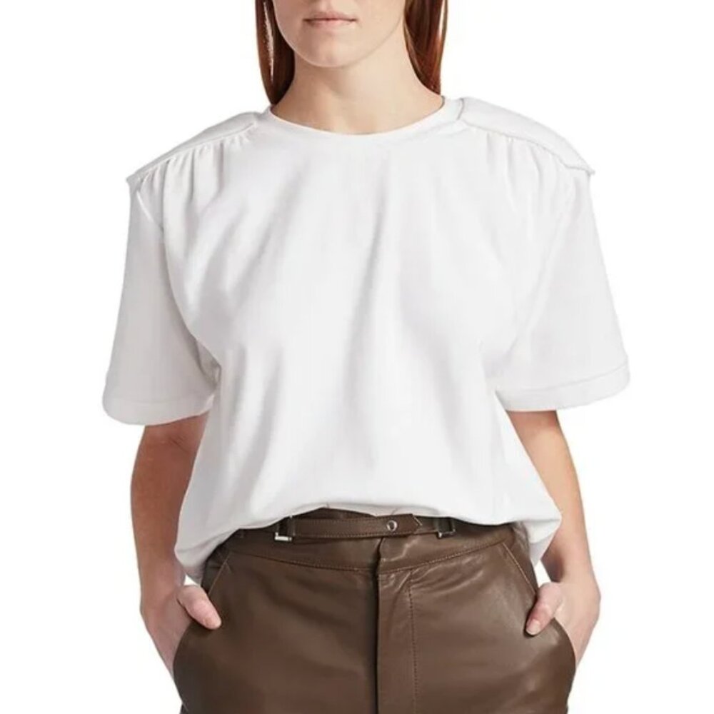 REMAIN Birger Christensen white Verona padded shoulder short sleeve tee